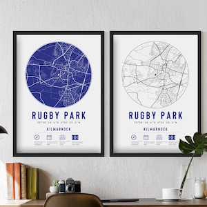 Kilmarnock FC Rugby Park Minimalist Map Prints & Frames | Killie F.C. Memorabilia Gift Decor Dad Granddad Uncle Brother Football