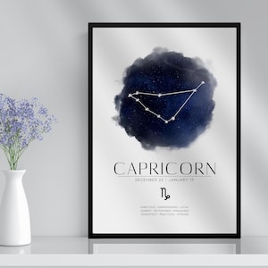 Steinbock Sternzeichen Konstellation Print & Rahmen Geschenk | Astronomie Astrologie Sternzeichen Sterne Kunst Wanddekor für sie ihn ihn Freund Freundin Boho