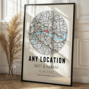 Mapa personalizado Qualquer local Imprimir e emoldurar Presente Ocasião especial Primeiro encontro Aniversário de casamento Noivado Namorada Namorado Casa Esposa Marido