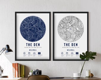 Millwall FC The Den Mappa minimalista Stampe e cornici / The Lions F.C. Decorazioni regalo Ricordi del papà Nonno Zio Fratello Calcio
