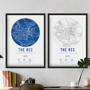 Bath Rugby The Rec Stadium Mapa Impressões e Moldura Presente Único | Decoração Pai Avô Tio Irmão Filho União Para Ele Pôster Minimalista Natal