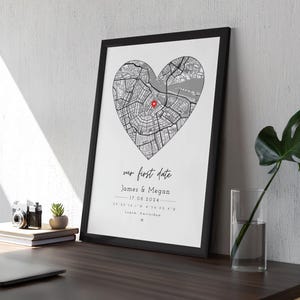 Personalisierte Herz Karte Druck & Rahmen Einzigartiges Geschenk Unser Erstes Date Für Sie Für Ihn Wo alles begann Met Started Paar Freundin Freund