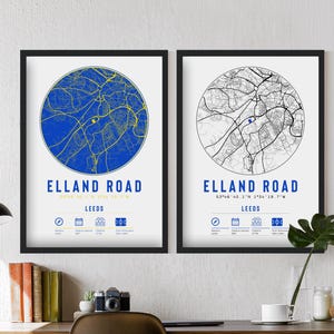 Leeds Elland Road cadeauset minimalistische kaartafdruk en lijst | United Decor Voetbal Vader Opa Broer Oom Voetbal The Whites For Him