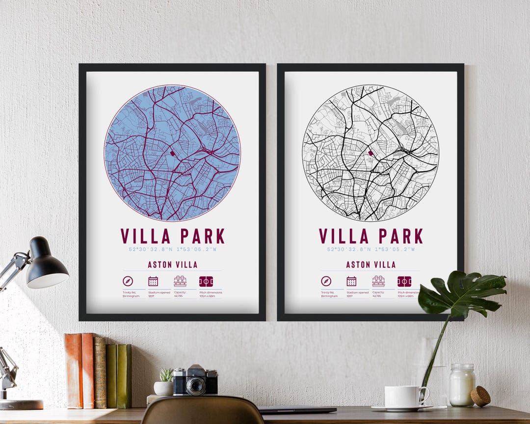 Aston Villa Villa Park Minimalist Map Prints Frames Gift Decor