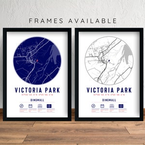 Cadres et impressions de carte minimalistes du comté de Ross, Victoria Park | The Staggies F.C. Cadeau souvenirs Décoration Papa Grand-père Oncle Frère Football