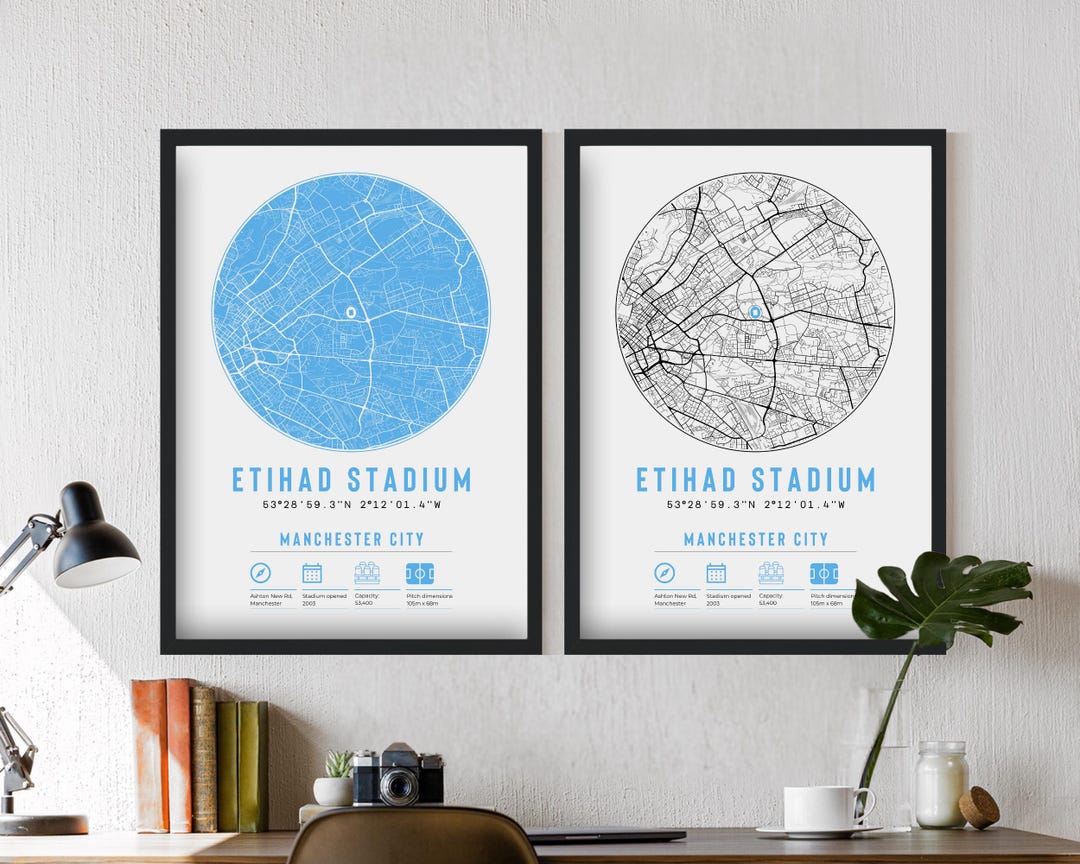 Manchester City Etihad Stadium Minimalist Map Prints & Frames | Man ...
