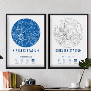 Huddersfield Town Kirklees Stadium Minimalist Map Prints & Frames | The Terriers Gift Decor Dad Memorabilia Granddad Uncle Brother Football