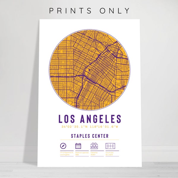 Cartes minimalistes du Staples Center des Lakers de Los Angeles | Cadeau de basket-ball LA L.A, papa, frère, fils, oncle, affiche d'art sportif, souvenirs de la NBA