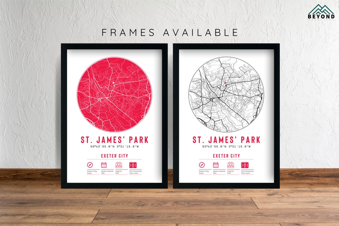 Exeter City St James Park Minimalist Map Prints & Frames the Grecians F
