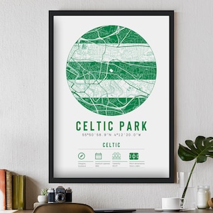 Celtic Park Minimalist Map Prints & Frames | Gift Decor Football F.C. FC Dad Granddad Brother Uncle Dad Stadium Celts