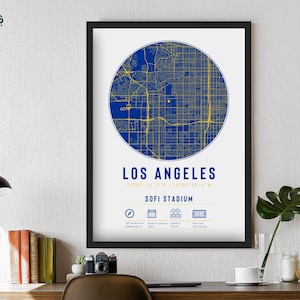 Impression de carte du stade des Rams de Los Angeles, cadeau encadré unique | Pour lui, papa, frère, grand-père, oncle, affiche de football américain, déco LA