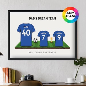 Custom Chelsea Dream Team Football Shirt Art Print | Frames Available | Gift for Dad Husband Family For Him Wall Artwork FC Father's Day