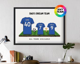 Anpassad Chelsea Dream Team fotbollströja konsttryck | Ramar tillgängliga | Gåva till pappa make familj för honom väggkonst FC fars dag