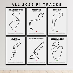 F1 Circuit Layouts Minimalist Prints & Frames | Formula 1 Poster Racing Track Motorsport Art Grand Prix Dad Silverstone Monaco Gift For Him