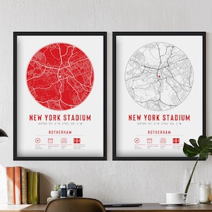 Rotherham United New York Stadium Minimalist Map Prints & Frames | The Millers Gift Decor Dad Memorabilia Granddad Uncle Brother Football