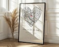 Personalised Wedding Print & Frame Gift | Anniversary Engagement First Date Couple Heart Minimalist Map Home Decor Married Valentines Unique