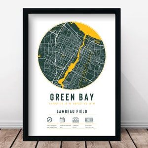 Green Bay Packers Lambeau Field Minimalist Map Prints | The Pack Bays Football Green Gold Gift Dad Brother Son Uncle Sports Art Memorabilia