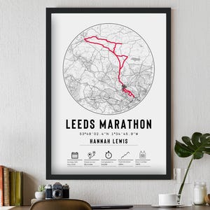 Mapa personalizado do percurso da Maratona de Leeds 2026 | Impressão e moldura para presente | Presente personalizado para finalistas | Corredor | Atleta | Percurso | Rob Burrow