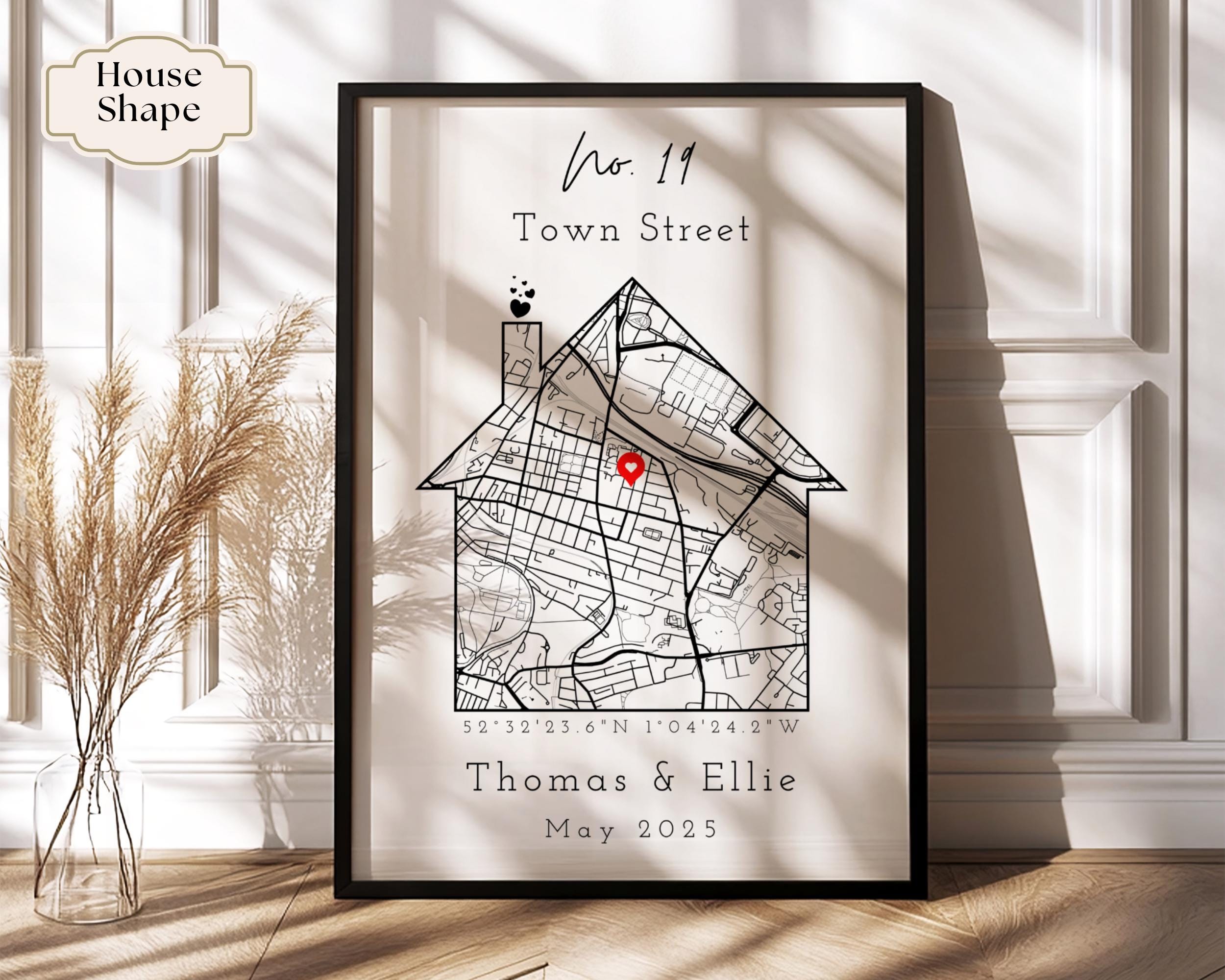 Personalised New Home Map Print & Frames House Shape | Decor OS ...