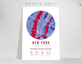 New York Rangers Madison Square Garden Minimalist Map Prints | NY Ice Hockey Gift Dad Brother Son Uncle Sports Art Poster NHL Memorabilia