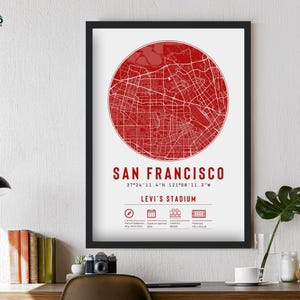 San Francisco 49ers Stadion Karte Einzigartiges gerahmtes Geschenk | American Football Poster Dekoration SF 49
