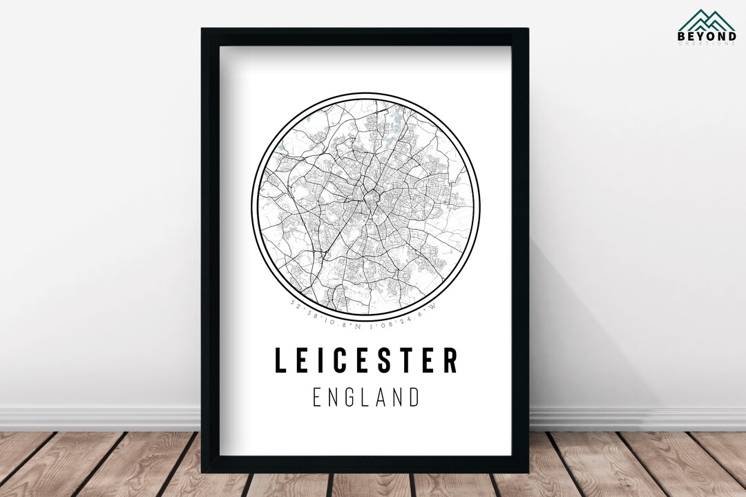Leicester High Detail Minimalist City Map Print & Frames Gift Him Her