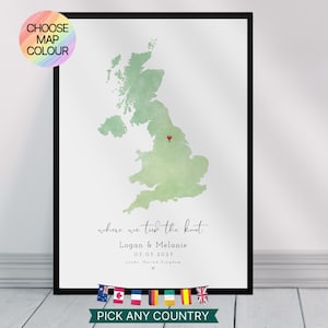 Personalisierte Landkarte Print & Rahmen Geschenk | Hochzeit Jahrestag Verlobung Erstes Date Paar Minimalistische Wohnkultur Verheiratet Einzigartig