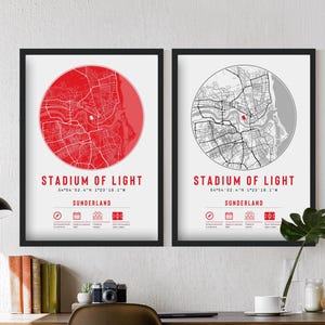 Tableaux et cadres minimalistes du stade de la lumière du stade de Sunderland | Cadeau Déco Football papa grand-père frère oncle papa Les chats noirs pour lui elle