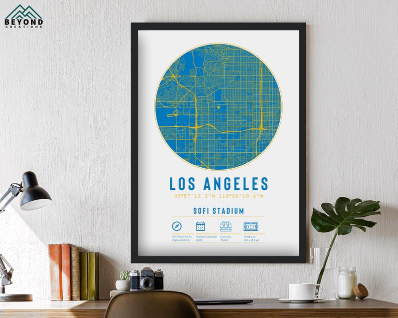 Los Angeles Chargers Stadium Map Print Unique Framed Gift for Him Dad
