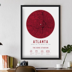 Atlanta Falken Stadion Einzigartige Karte Druck Geschenk Eingerahmt | Für Ihn Dad Brother Opa Onkel American Football Poster Dekor Stylish