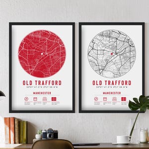 Impression de carte et cadres du stade minimaliste Old Trafford de Manchester | Cadeau déco papa grand-père oncle frère fan de football pour lui United Utd