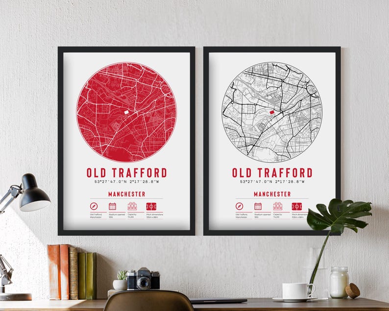 Manchester's Old Trafford Minimalist Stadium Map Print & Frames Gift