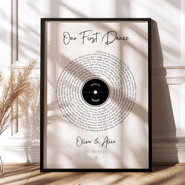 Custom Vinyl Lyrics Print Frame & Gift | Wedding Anniversary Our First Dance Song Couple Custom Text Lyrics Decor For Her Girlfriend Present