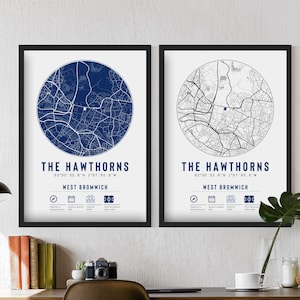 West Brom The Hawthorns High Quality Stadium Map Prints & Frames | The Baggies West Bromwich Albion Decoração de presente Pai Avô Irmão Tio