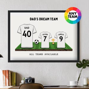 Custom Fulham Dream Team Football Shirt Art Print | Frames Available | Gift for Dad Husband Family For Him Wall Artwork FC Father's Day