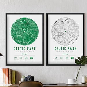 Impressions et cadres de carte minimalistes de Celtic Park | Décoration cadeau Football F.C. FC Papa Grand-père Frère Oncle Papa Stade Celtes