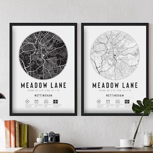 Impressions et cadres de carte minimalistes du comté de Notts County FC Meadow Lane | Pies F.C. Cadeau souvenirs Décoration Papa Grand-père Oncle Frère Football