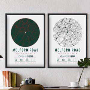 Leicester Tigers Welford Road Minimalistische kaartafdrukken en frames | Cadeau decor vader opa oom broer rugby union fan voor hem poster