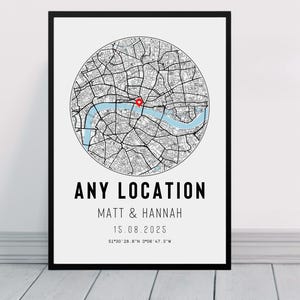 Carte personnalisée n'importe quel endroit, impression et cadre, cadeau pour une occasion spéciale, premier rendez-vous, anniversaire de mariage, fiançailles, petite amie, petit ami, foyer, épouse, mari