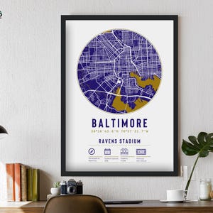 Baltimore Ravens Stadion Einzigartige Karte Druck Gerahmtes Geschenk | Für Ihn Dad Brother Opa Onkel American Football Poster Dekor Stylish