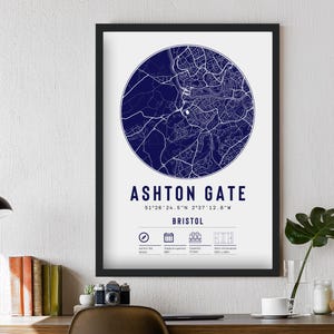 Impressions carte minimaliste et cadres du stade Bristol Ashton Gate Bears | Cadeau déco papa grand-père oncle frère fan de rugby à XV pour lui Poster