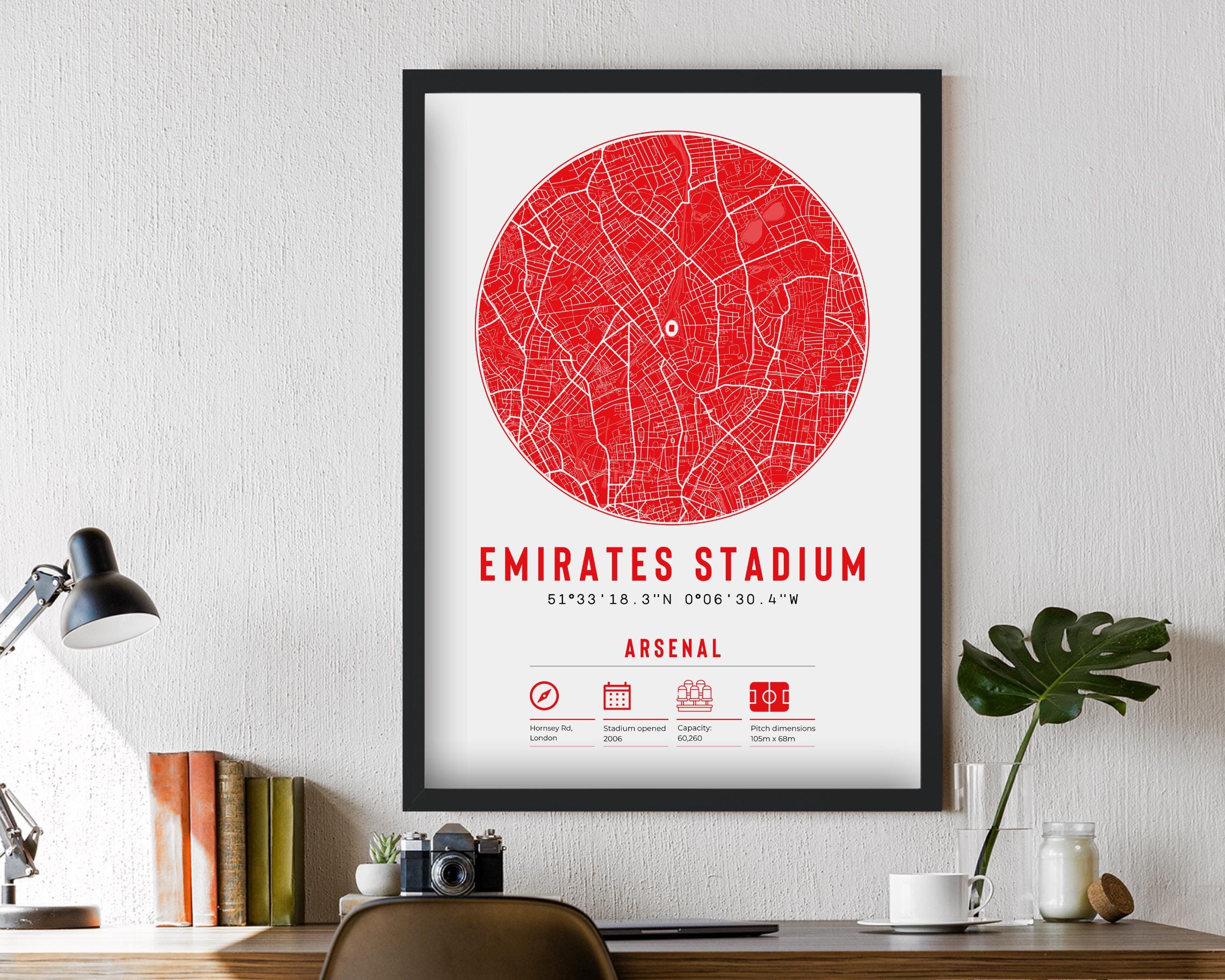 Arsenal Emirates Stadium Minimalist Map Prints & Frames | Gunners Gift ...
