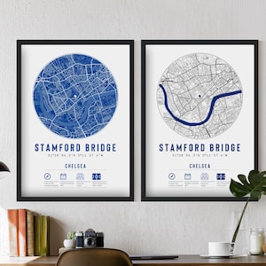 Impressions et cadres de carte minimalistes de Chelsea Stamford Bridge | Cadeau Poster Papa Frère Oncle Grand-père Fan de football Pour lui Noël Secret Père Noël