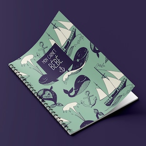 Cuaderno libro recuerdos fotos embarazo, nacimiento, bebé, niño _ Ballena