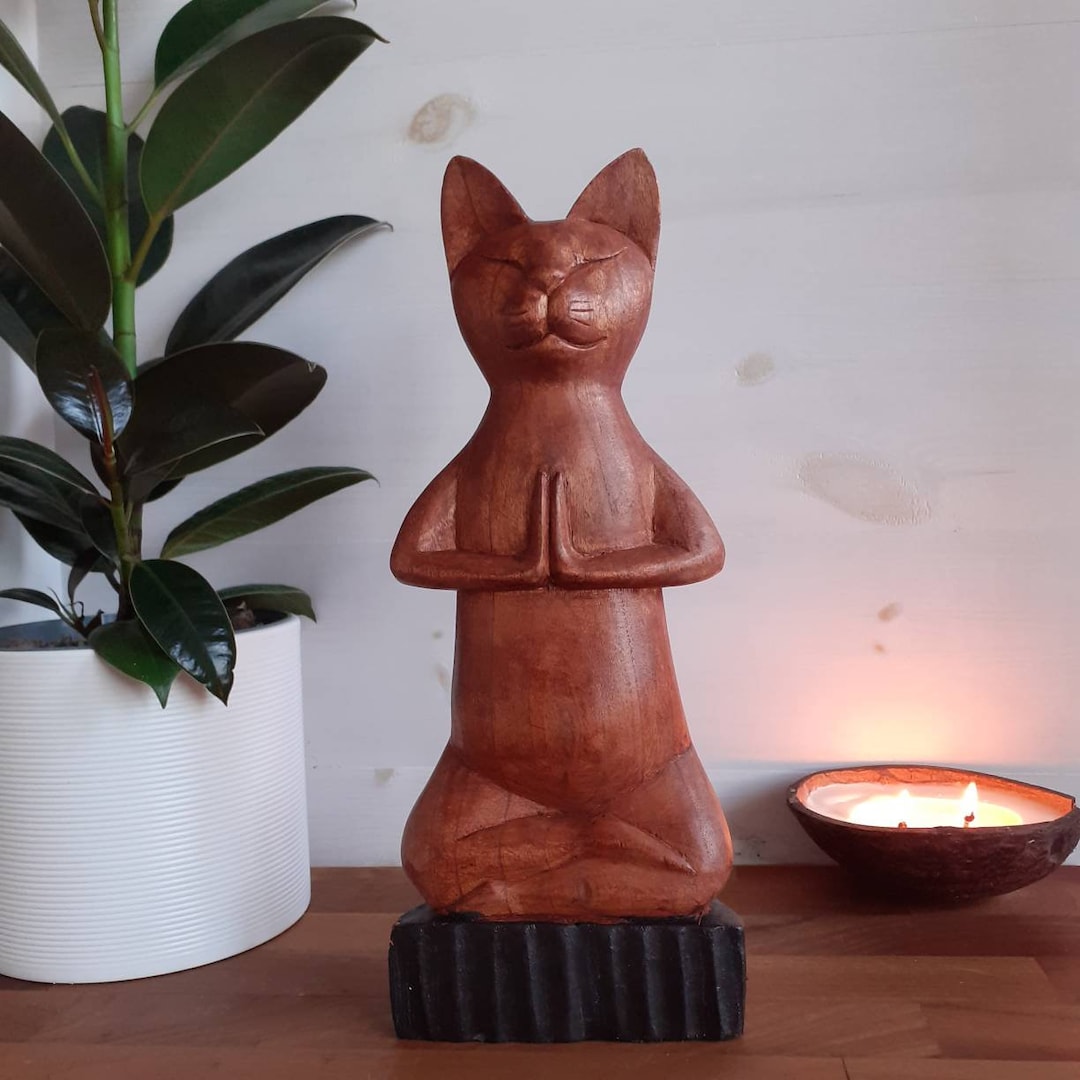 Hand Carved Yoga Cat Statue 6 X 12 X 30cm Etsy