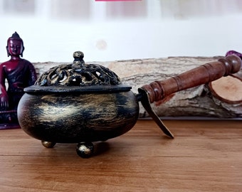 Ornate Iron Incense Burner with Handle |  Charcoal Burner