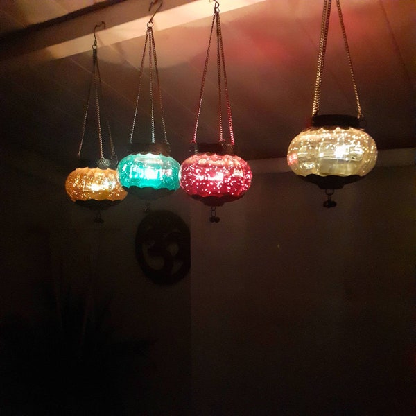 Hanging Silver Crackle Glass Lanterns | 8 x 8 x 7cm