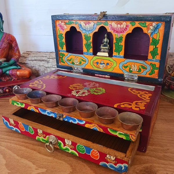 Tibetan Style Travelling Alter Offering Box with Drawers