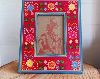 Floral Design Hand Painted Indian Photo Frames Red
