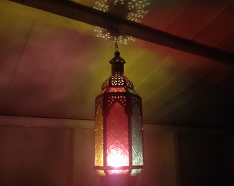 Moroccan Style Hanging Multi Glass Lantern | Size: 10 x 8.5 x 33.5cm